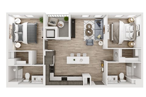Floor plan for 2 beds, 2 baths, 1026 sqft